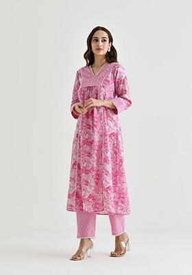 Pink Embroidered Rayon Salwar Kameez