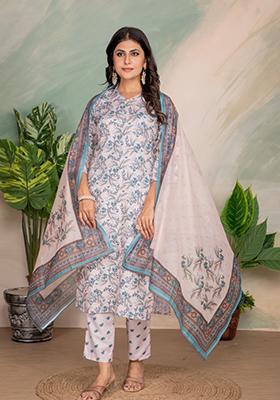 Blue Embroidered Chanderi Salwar Kameez