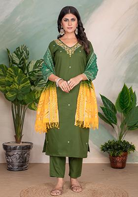 Green Embroidered Chanderi Salwar Kameez