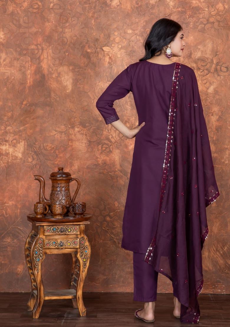 Purple Embroidered Chanderi Salwar Kameez