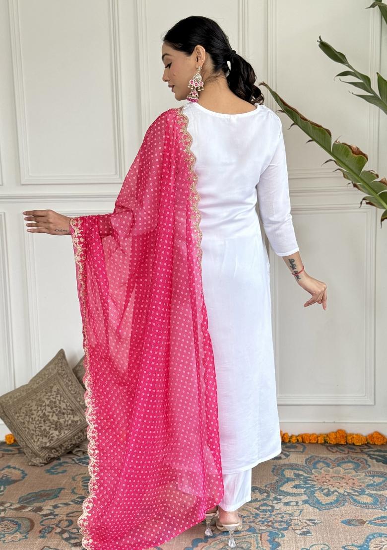White Embroidered Viscose Salwar Kameez