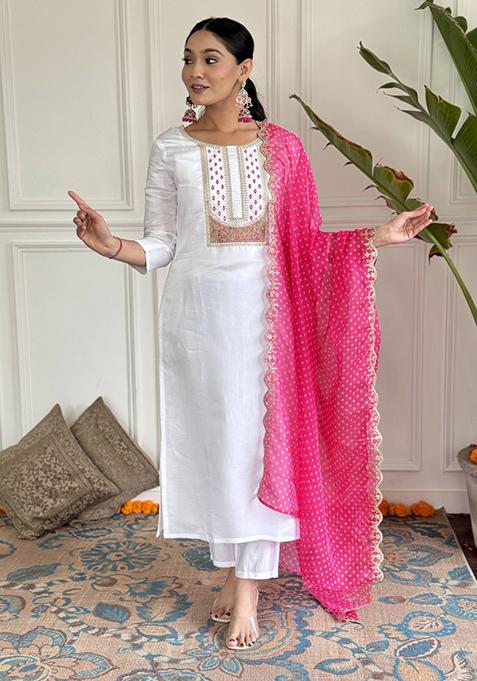 White Embroidered Viscose Salwar Kameez