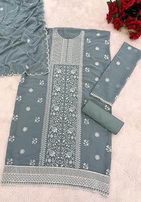 Grey Embroidered Georgette Salwar Kameez