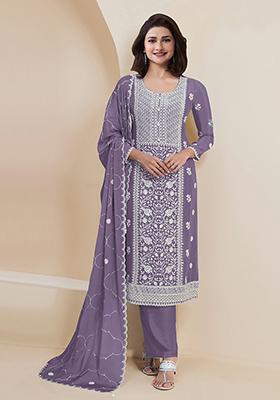 Lavender Embroidered Georgette Salwar Kameez