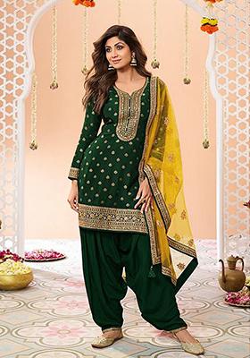 Dark Green Embroidered Jacquard Salwar Kameez