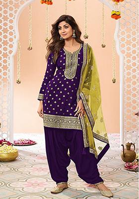 Violet Embroidered Jacquard Salwar Kameez