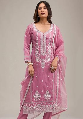 Pink Embroidered Cotton Pakistani Salwar Kameez