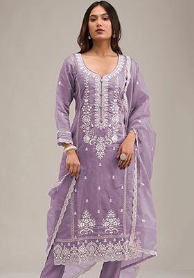 Lavender Embroidered Cotton Pakistani Salwar Kameez