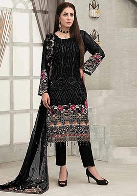 Black Embroidered Georgette Pakistani Salwar Kameez