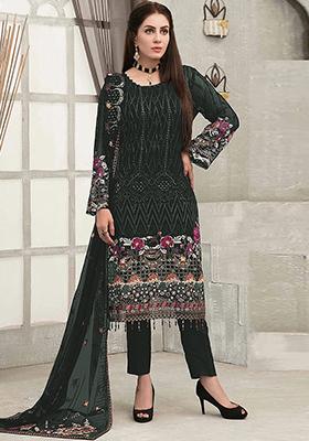 Dark Green Embroidered Georgette Pakistani Salwar Kameez