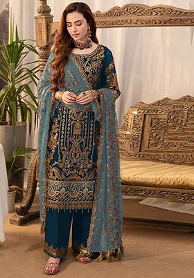 Navy Blue Embroidered Georgette Pakistani Salwar Kameez