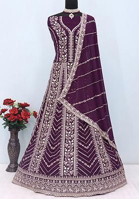 Wine Embroidered Georgette Anarkali Set