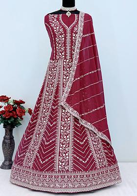 Rani Pink Embroidered Georgette Anarkali Set