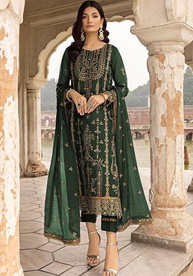 Dark Green Embroidered Georgette Pakistani Salwar Kameez