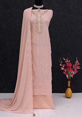 Peach Embroidered Georgette Pakistani Salwar Kameez