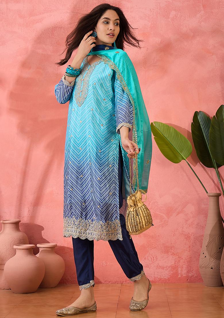 Sky Blue Embroidered Silk Salwar Kameez