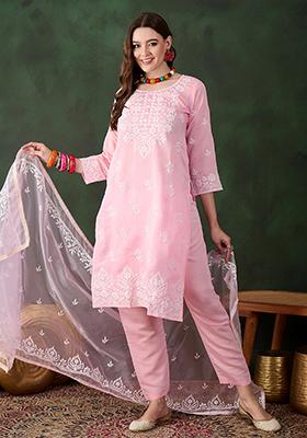 Baby Pink Embroidered Silk Salwar Kameez