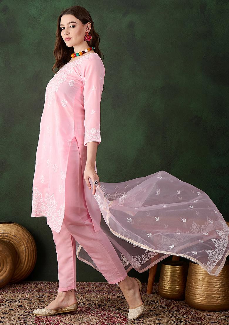 Baby Pink Embroidered Silk Salwar Kameez