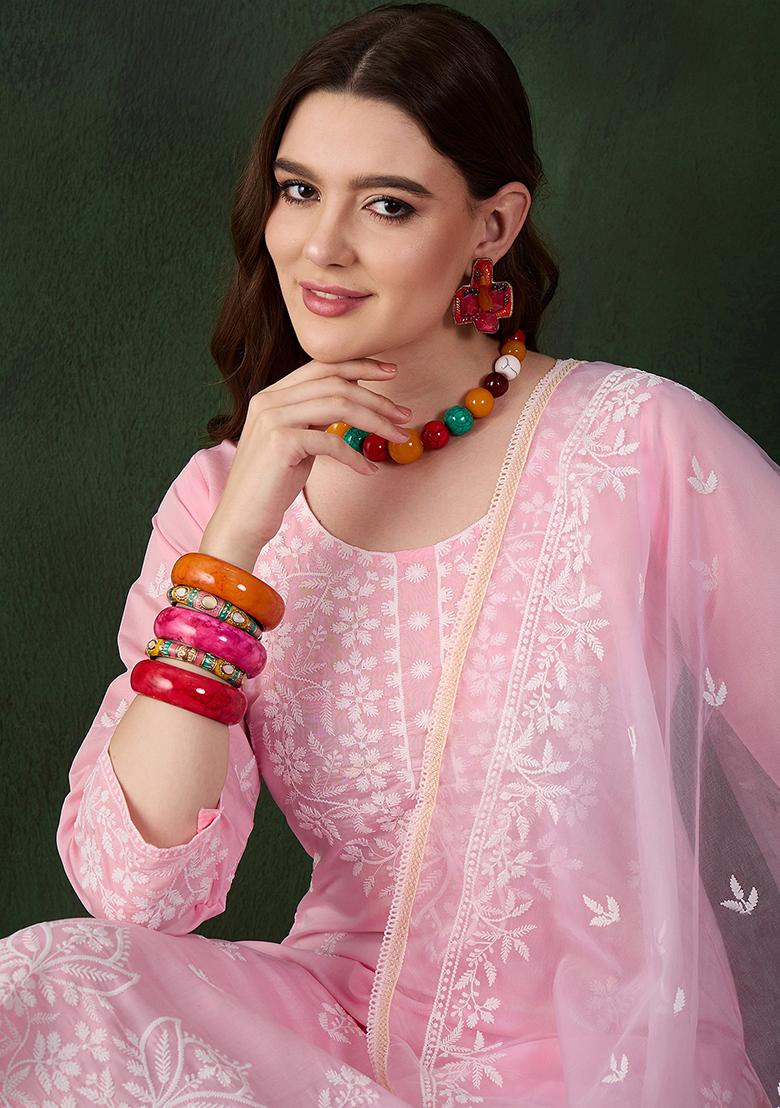 Baby Pink Embroidered Silk Salwar Kameez