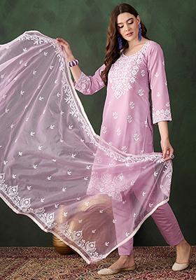 Lavender Embroidered Silk Salwar Kameez