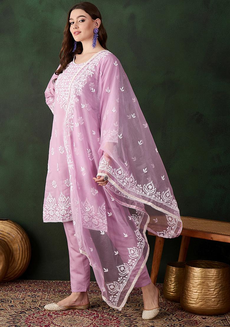 Lavender Embroidered Silk Salwar Kameez