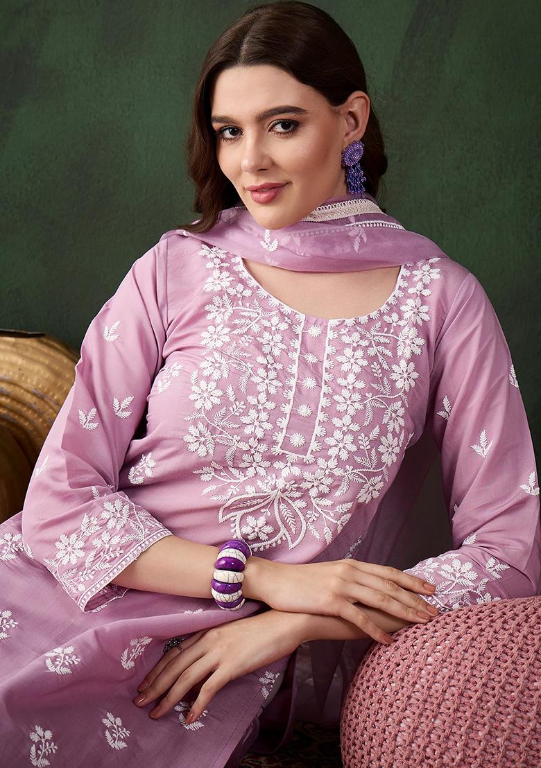 Lavender Embroidered Silk Salwar Kameez