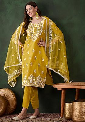 Mustard Yellow Embroidered Silk Salwar Kameez