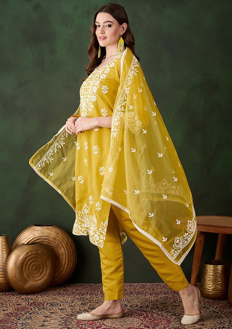 Mustard Yellow Embroidered Silk Salwar Kameez