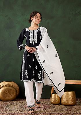 Black Embroidered Silk Salwar Kameez