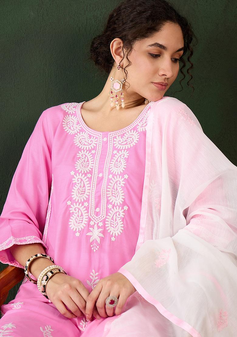 Pink Embroidered Silk Salwar Kameez