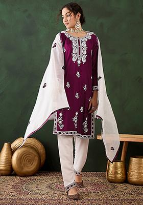 Purple Embroidered Silk Salwar Kameez