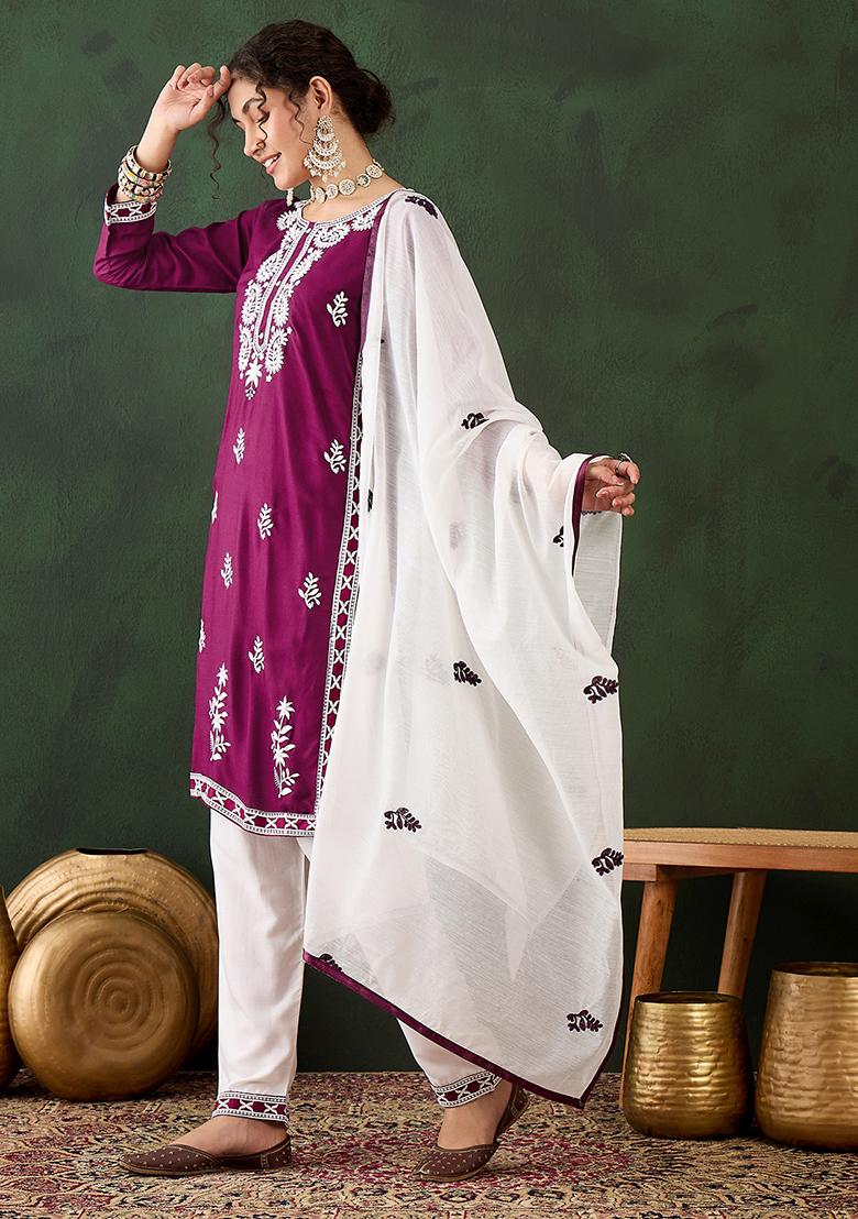 Purple Embroidered Silk Salwar Kameez