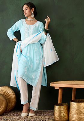 Sky Blue Embroidered Silk Salwar Kameez