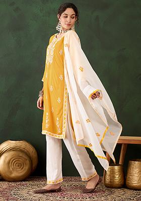 Yellow Embroidered Silk Salwar Kameez