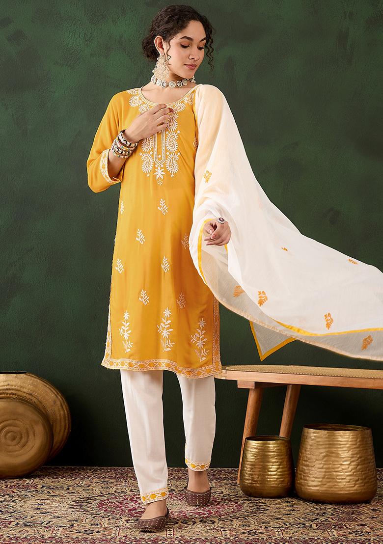 Yellow Embroidered Silk Salwar Kameez