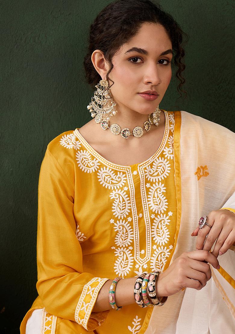 Yellow Embroidered Silk Salwar Kameez