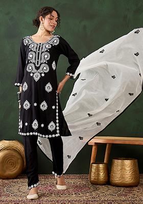 Black Embroidered Silk Salwar Kameez