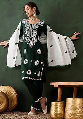 Green Embroidered Silk Salwar Kameez