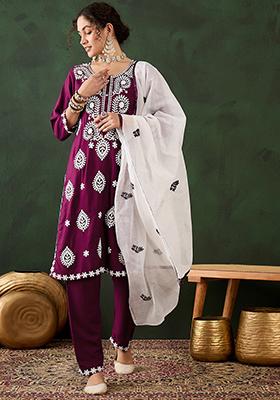 Magenta Embroidered Silk Salwar Kameez