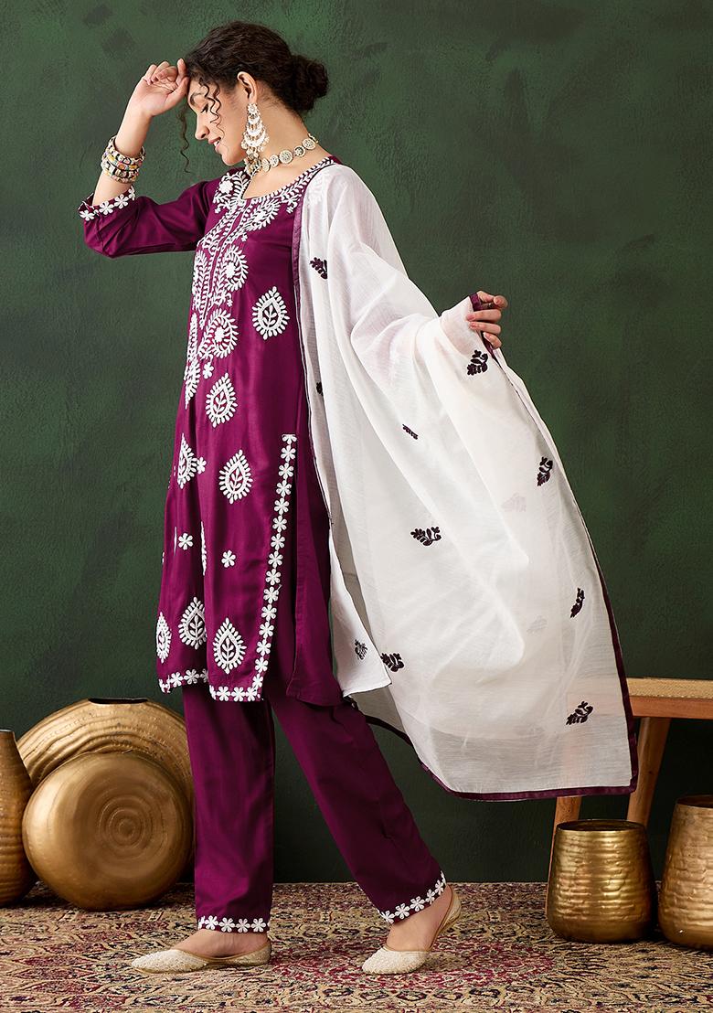 Magenta Embroidered Silk Salwar Kameez