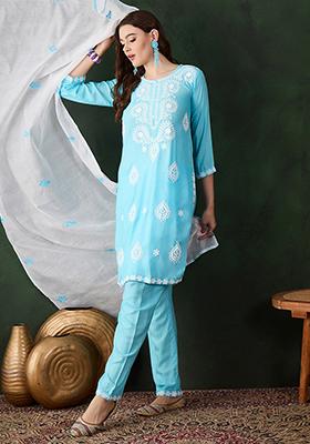 Sky Blue Embroidered Silk Salwar Kameez