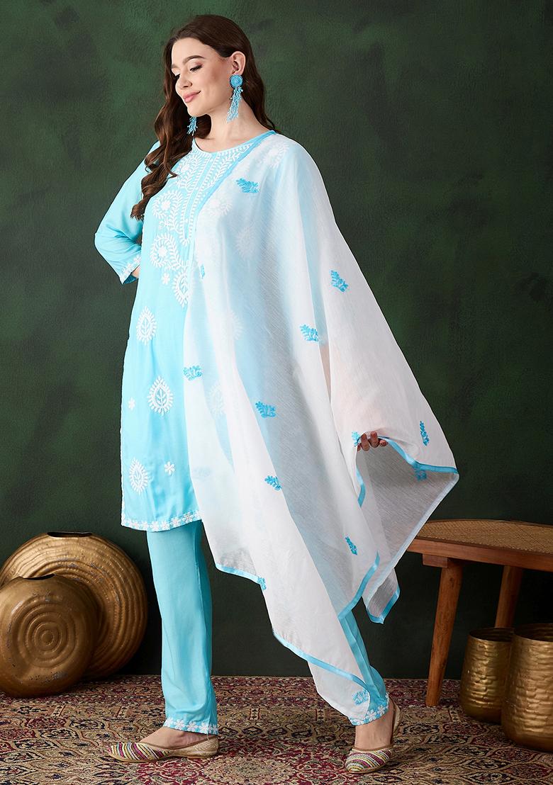 Sky Blue Embroidered Silk Salwar Kameez