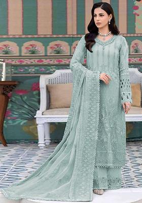 Sky Blue Embroidered Georgette Pakistani Salwar Kameez
