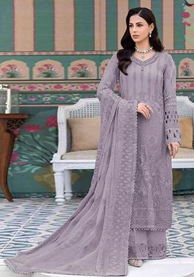Light Purple Embroidered Georgette Pakistani Salwar Kameez