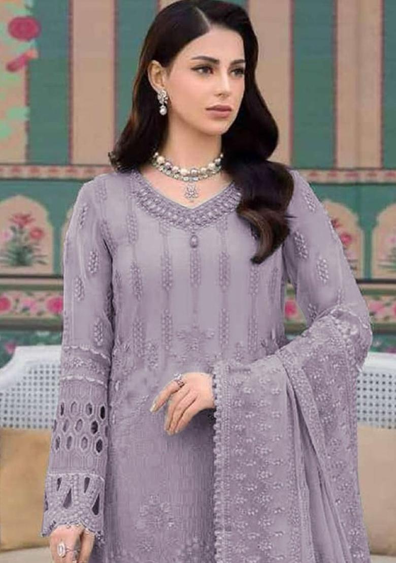 Light Purple Embroidered Georgette Pakistani Salwar Kameez