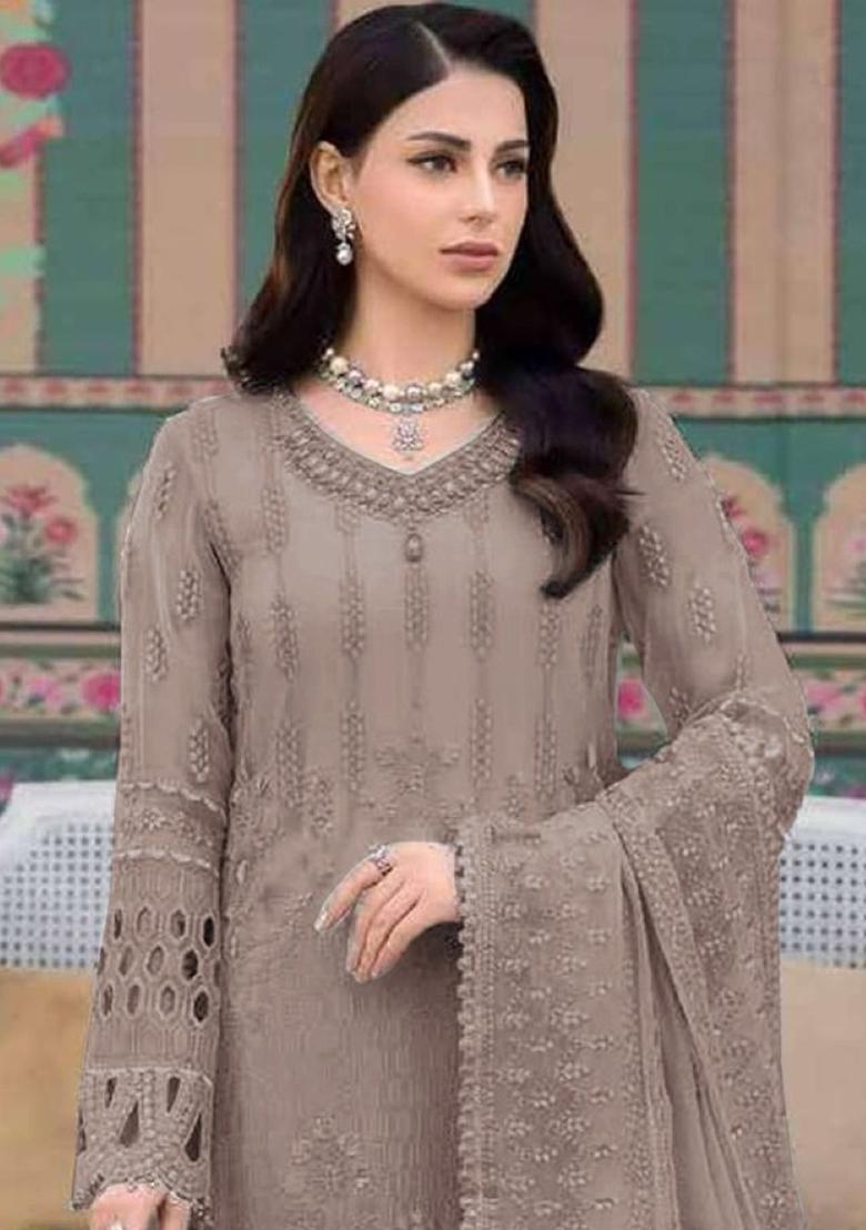 Light Brown Embroidered Georgette Pakistani Salwar Kameez
