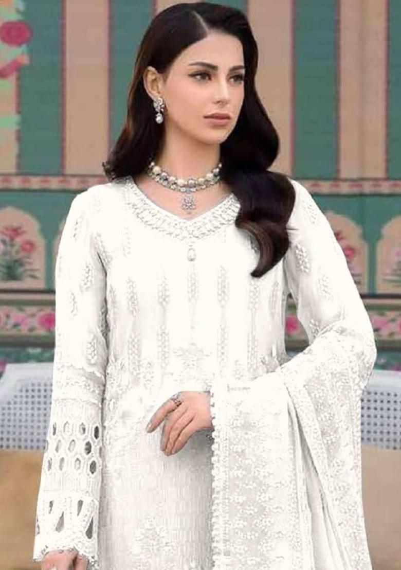 White Embroidered Georgette Pakistani Salwar Kameez