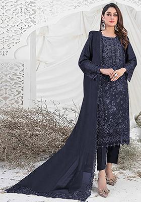 Dark Blue Embroidered Georgette Pakistani Salwar Kameez