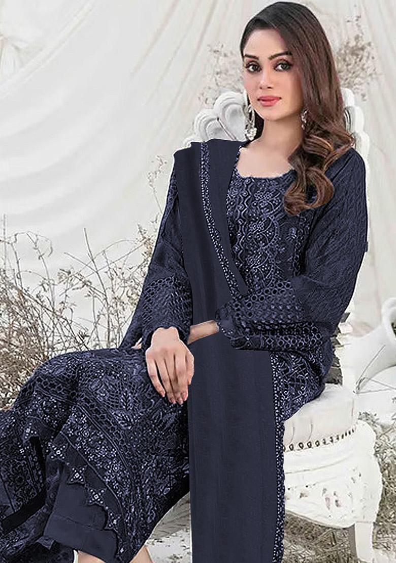 Dark Blue Embroidered Georgette Pakistani Salwar Kameez