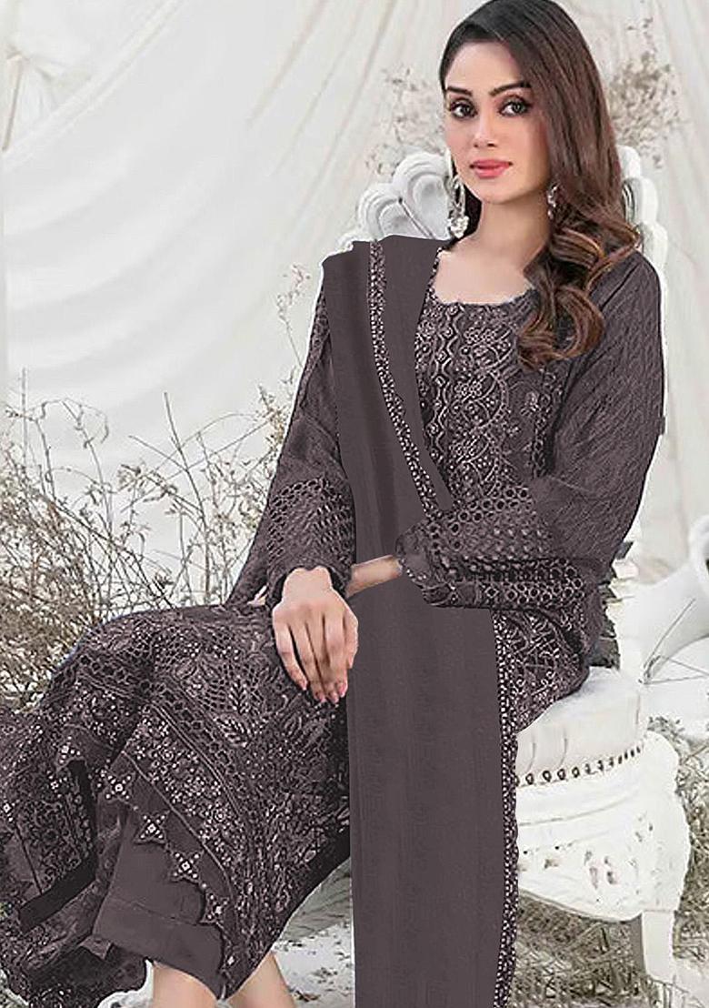 Dark Brown Embroidered Georgette Pakistani Salwar Kameez